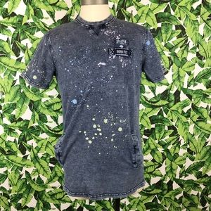 Born Fly Blue Paint Splattered Long Tee Shirt